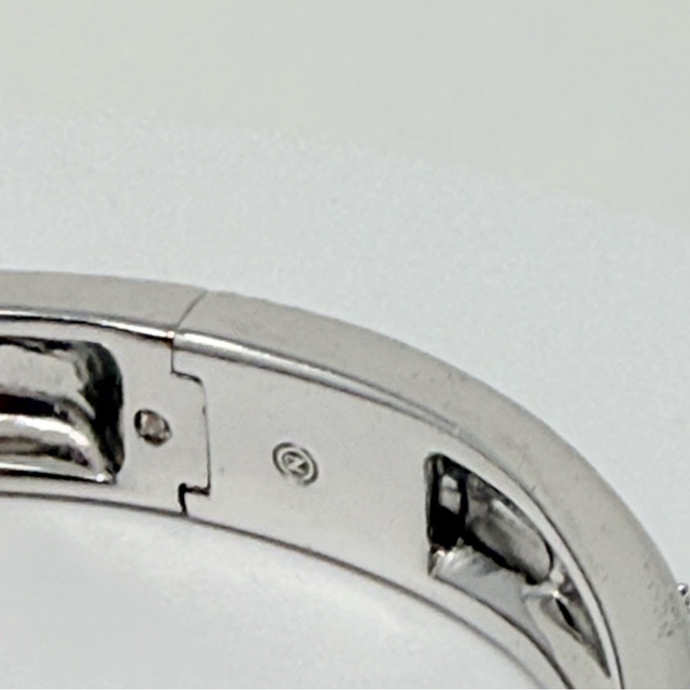 Nadri Silver Tone Crystal Hinged Bangle Bracelet Art Deco Openwork Pavé - Picture 3 of 16